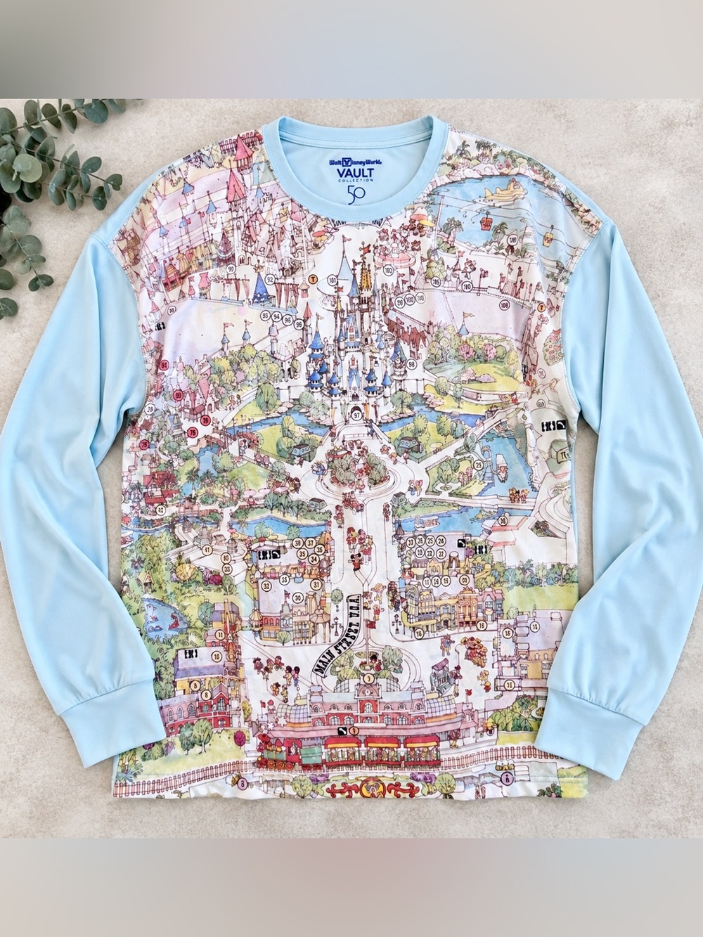 Disney World 50th Vault Park Map Shirt Adult L Blue Retro Long Sleeve K44